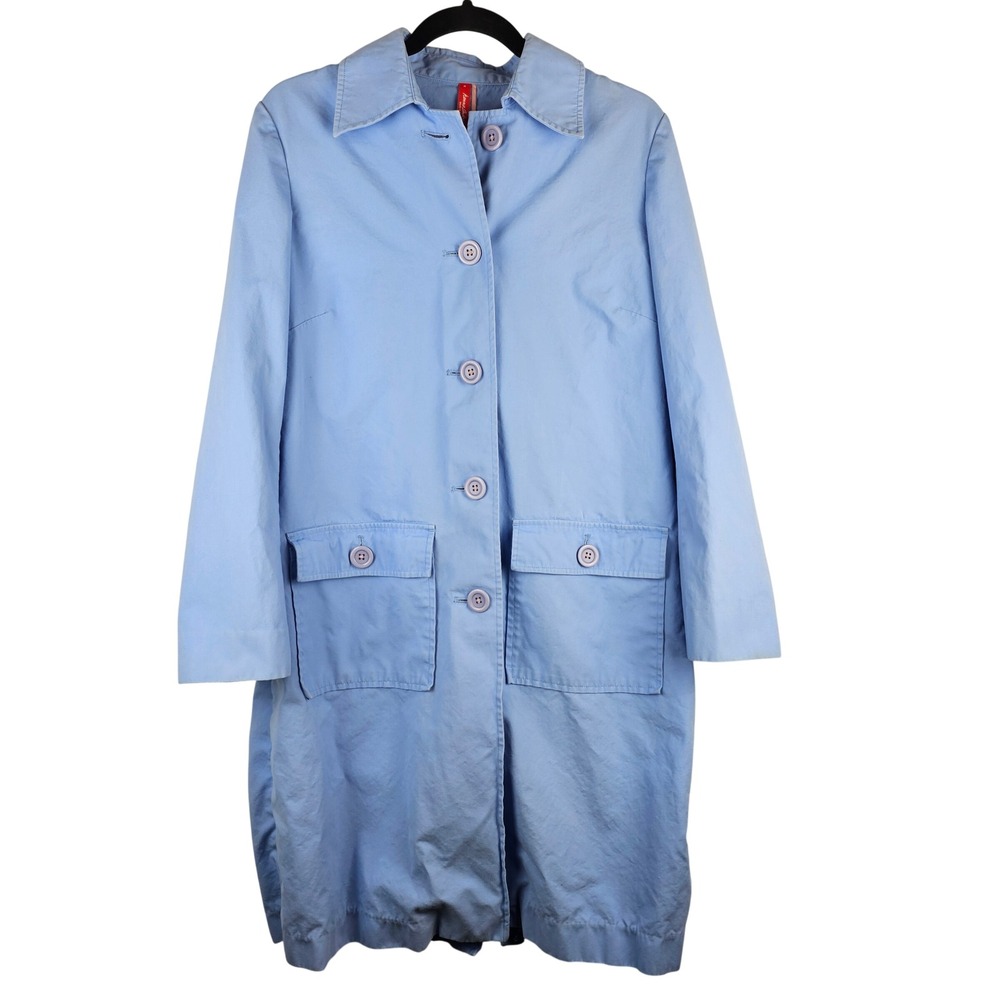 Hanna Andersson Women's Light Blue Cotton Canvas Button Front Trench Coat Size M